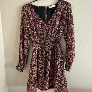 Hollister Pink Red Floral Long Sleeve Dress S